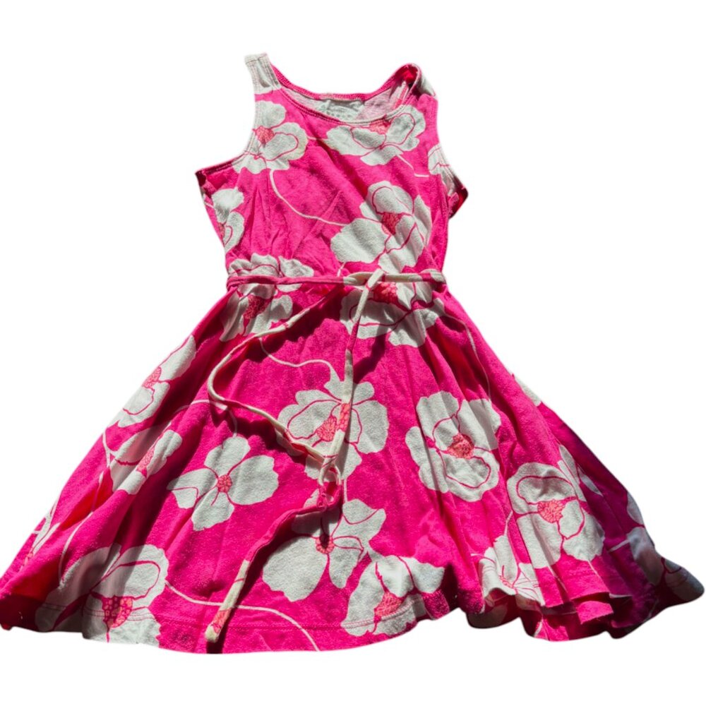 Old Navy girl's pink Hawaiian‎ floral belted 100% Cotton sundress sz XS 5